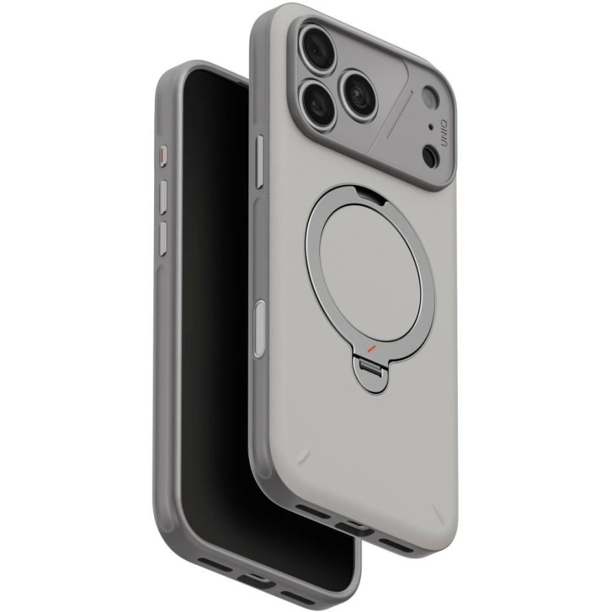 Dėklas UNIQ Elix, skirtas iPhone 18 Pro Max / 17 Pro Max, su 360 laipsnių besisukančiu stovu, šviesiai pilkas – 2