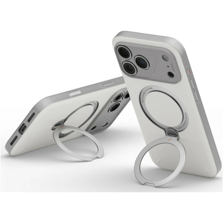 Dėklas UNIQ Elix, skirtas iPhone 18 Pro Max / 17 Pro Max, su 360 laipsnių besisukančiu stovu, šviesiai pilkas – 5