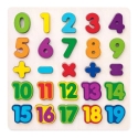 Woody 90069 Eco medinis mokomasis ir linksmas galvosūkis – mokykitės skaičių ir matematikos 3 m.+ (25 vnt.) (30x30cm)