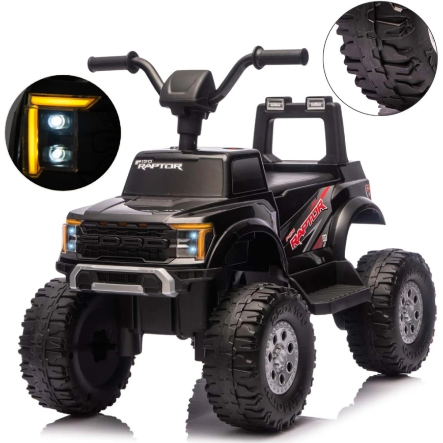 Ford F-150 Raptor Milly Mally elektrinis vaikiškas automobilis juodos spalvos