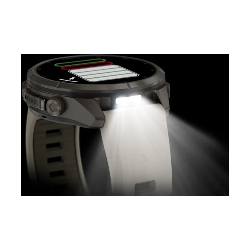 Išmanusis laikrodis Garmin fēnix® 9 Pro inReach® – 43mm, Titanas su rūko pilkos / tamsios smiltainio spalvos silikoniniu dirželi – 5