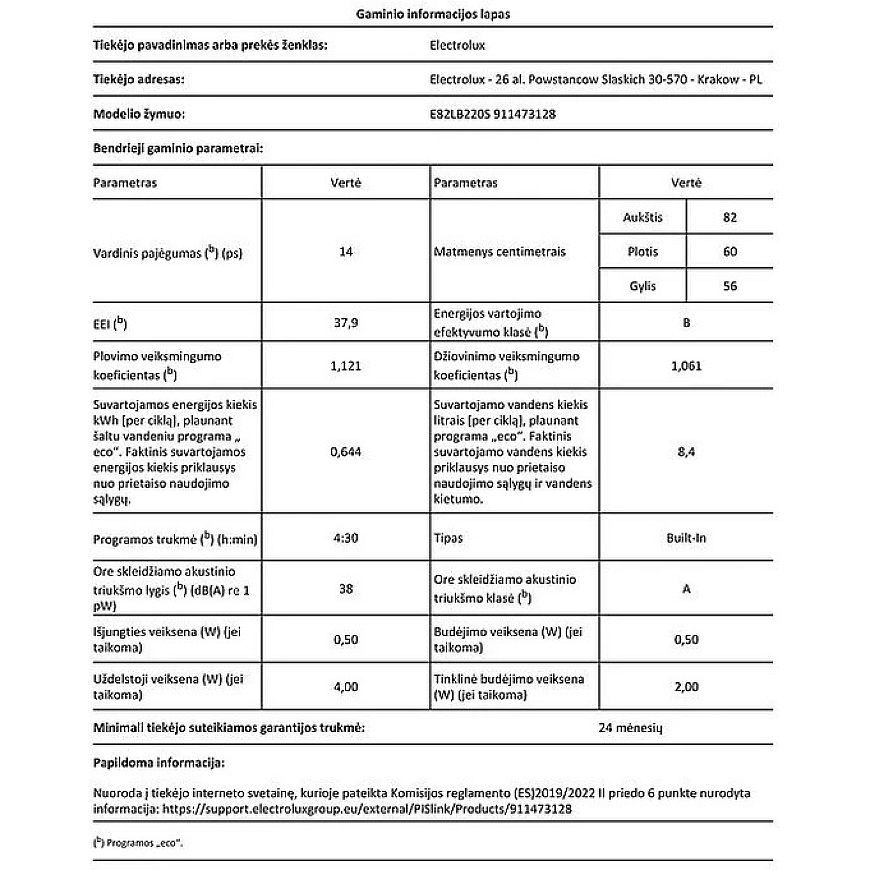 Indaplovė ELECTROLUX E82LB220S – 3