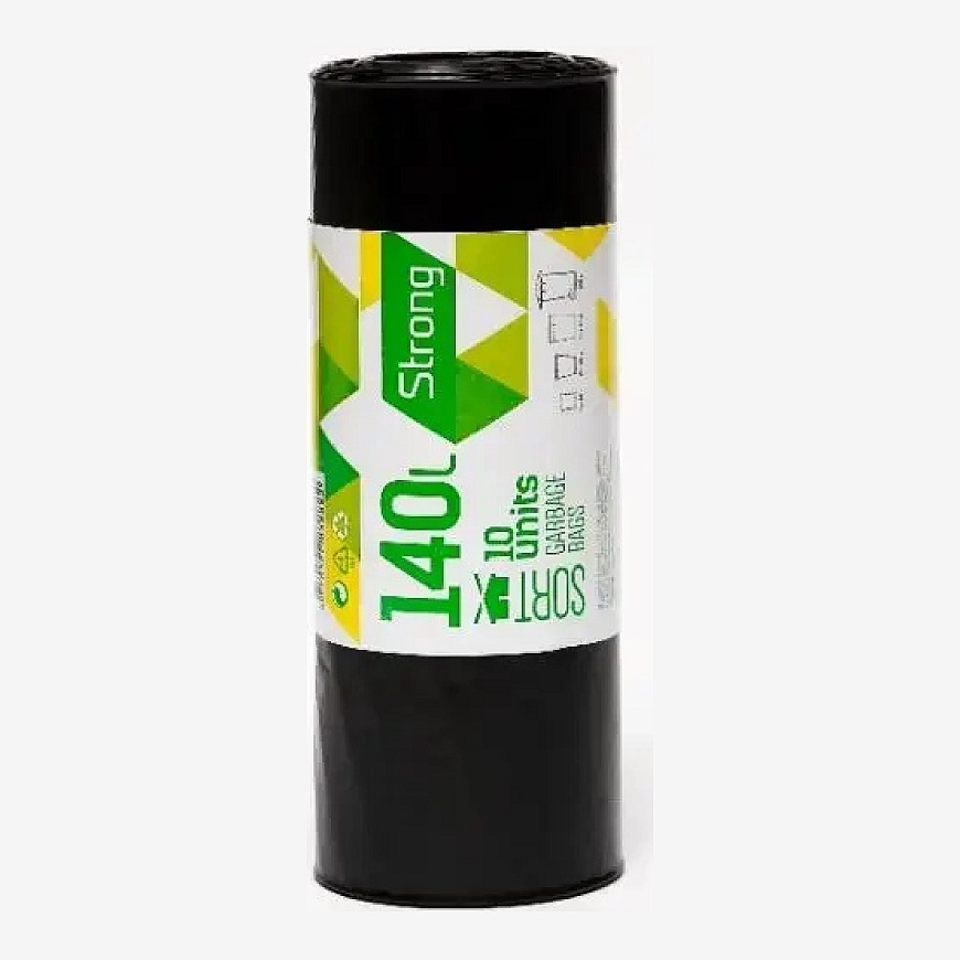 Atkritumu maisi SORTEX, melni, 140l, 35mk, 70x110cm, 10gab