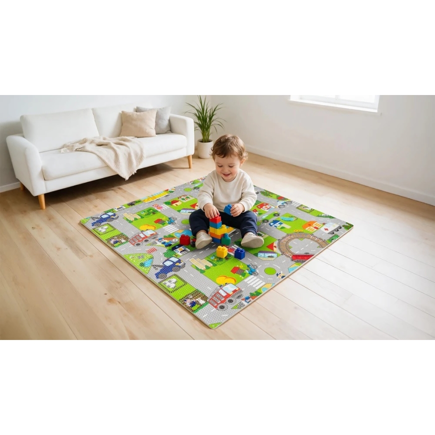 Rebel Mata Edukacinis kilimėlis vaikams, dėlionė 120 x 120 cm, automobiliukai – 5