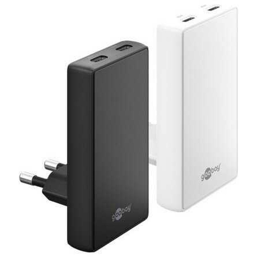 Įkroviklis Goobay Dvigubas USB-C PD GaN 90 Plokščias Greitas Įkroviklis (45W) Baltas