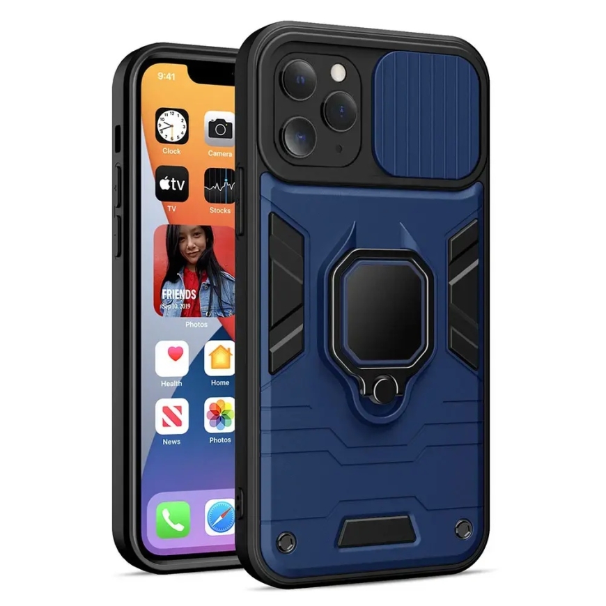 Ring Lens phone case with stand for iPhone 13 Pro navy (with camera lens protection)