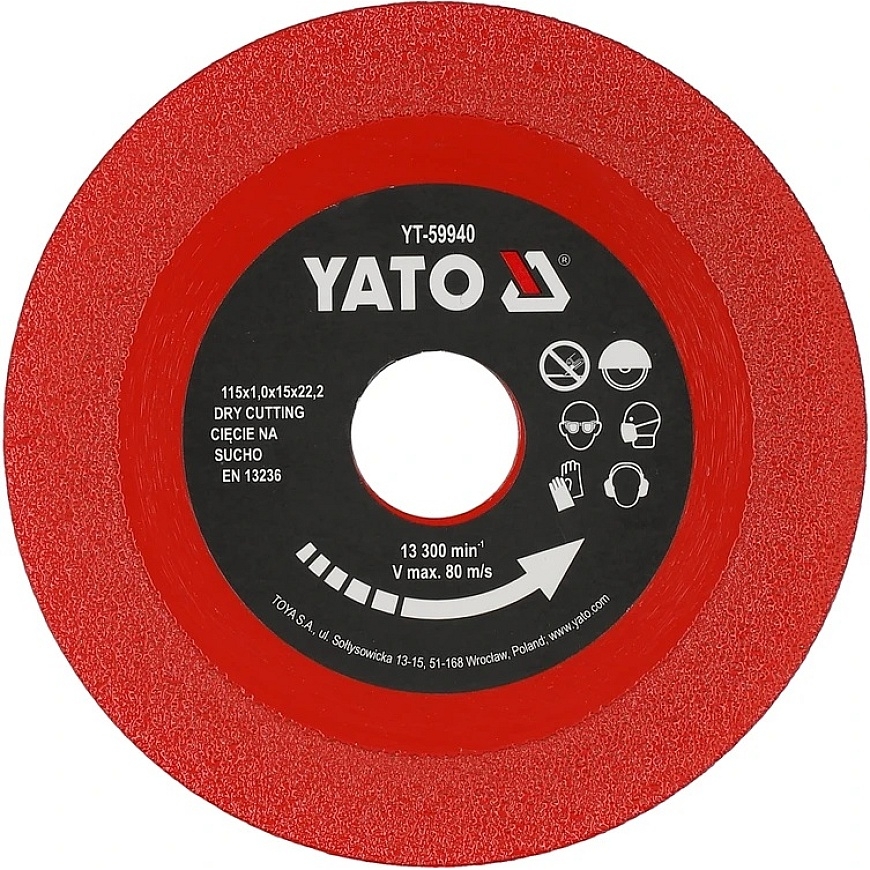 Toya Sa Poland Deimantinis pjovimo diskas | stiklas, plytelės | 115 mm X 1.0 X 22,23 mm (YT-59940)