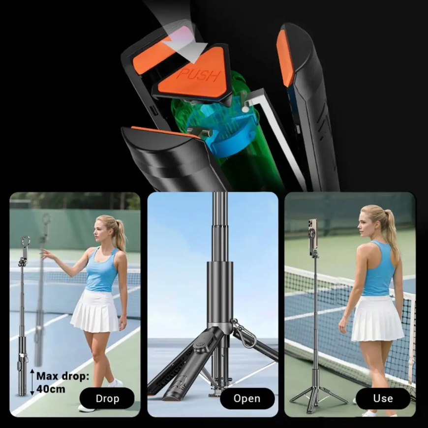 Blavec Selfie Stick Aluminium Fusion P-12 Magsafe Auto pop tripod + remote control 1,60 metres (SSFP12-MTRAPB160) black – 5