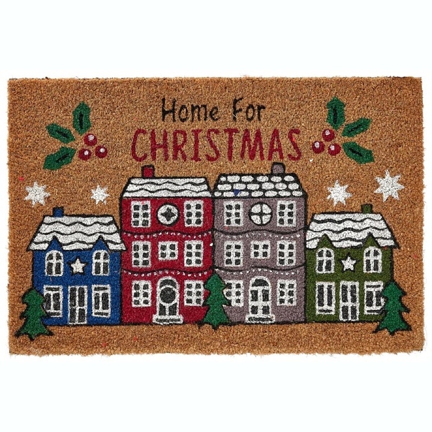 Home Styling Collection Kokoso pluošto kilimėlis su namo raštu, 59 × 39 cm
