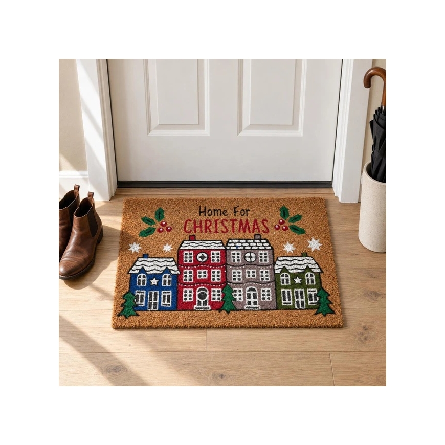 Home Styling Collection Kokoso pluošto kilimėlis su namo raštu, 59 × 39 cm – 2