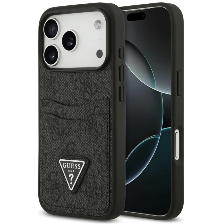 Dėklas Guess 4G Double Card Triangle, skirtas iPhone 18 Pro / 17 Pro, juodas – 3