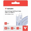 Kabelis Verbatim Sync & Charge SoftTouch USB-C į USB-C 60W PD3.0 120 cm violetinės spalvos 30275 Kabelis Verbatim Sync & Charge SoftTouch USB-C į USB-C 60W PD3.0 120 cm violetinės spalvos 30275