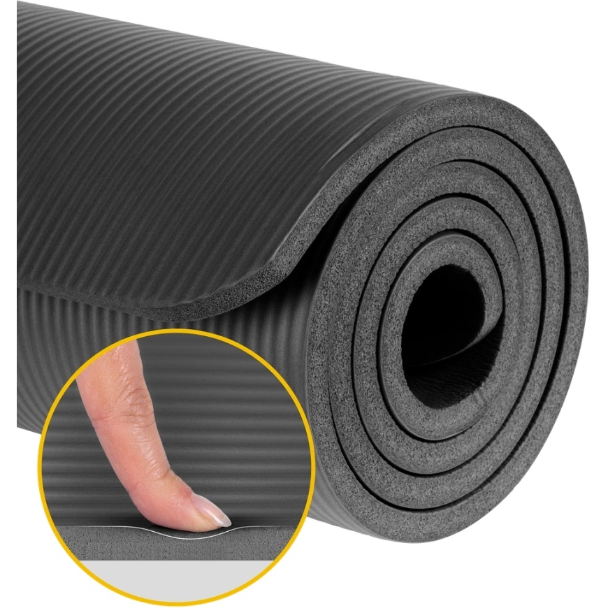 Mata Gimnastikos kilimėlis jogai, pilatesui, fitnesui, 190x100 cm, 1,5 cm storio, NBR medžiaga, juodas, REBEL ACTIVE – 5
