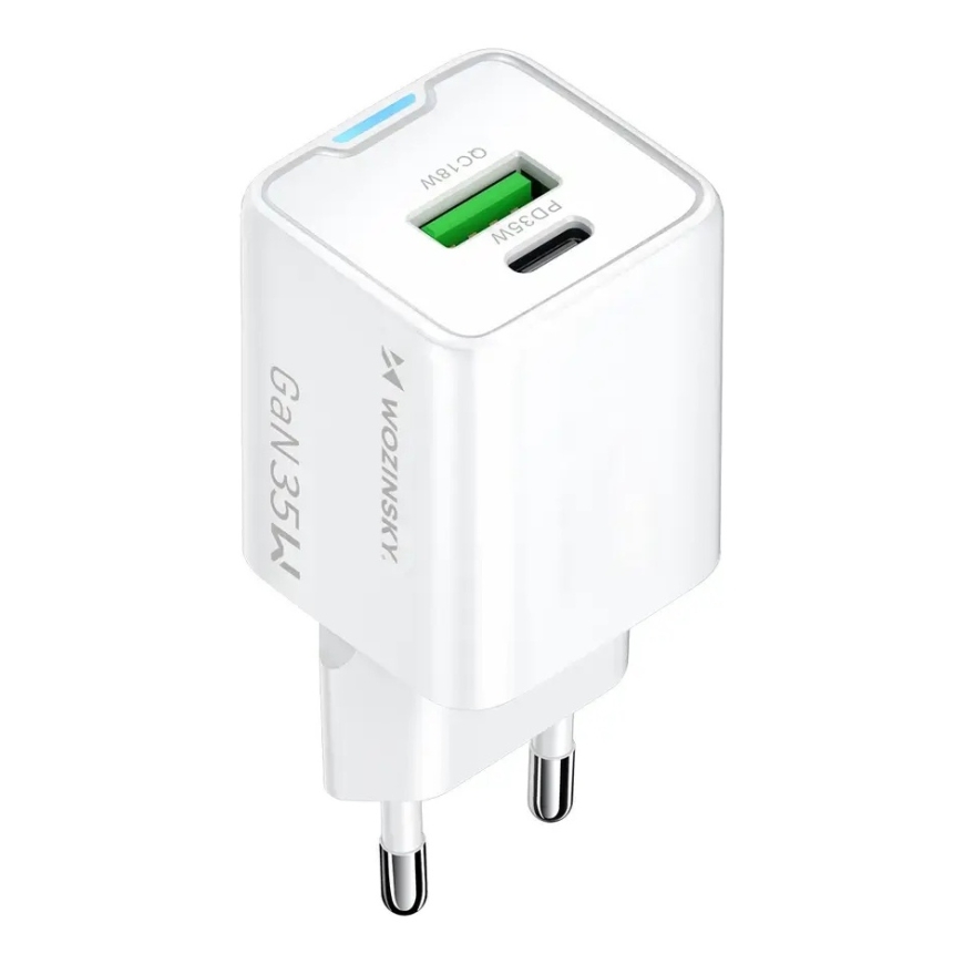 Wozinsky WWC-35W tīkla lādētājs | 35W | GaN, PPS | USB-A, USB-C | balts