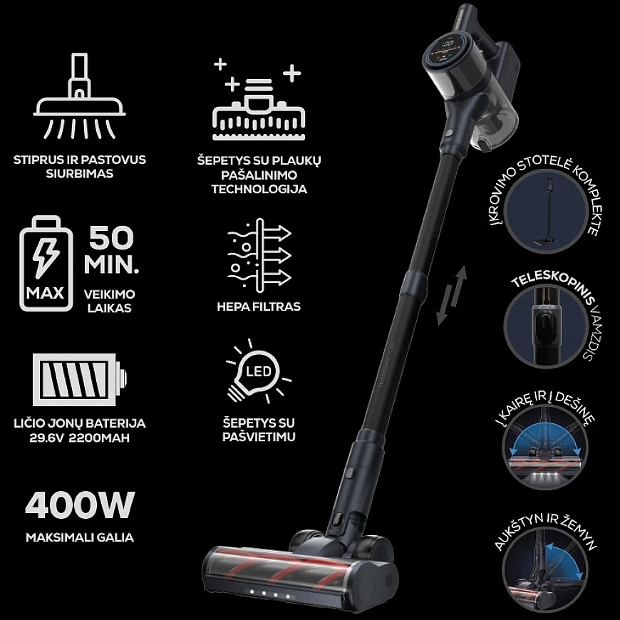 Įkraunamas dulkių siurblys Zyle Enzo Pro ZY011VCMAX, 400 W – 5
