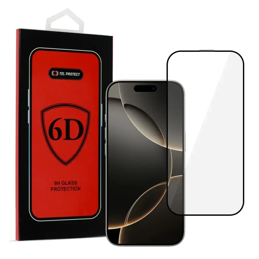 Tel Protect полное клейкое 6D закаленное стекло для IPHONE 16 PRO MAX ЧЕРНЫЙ