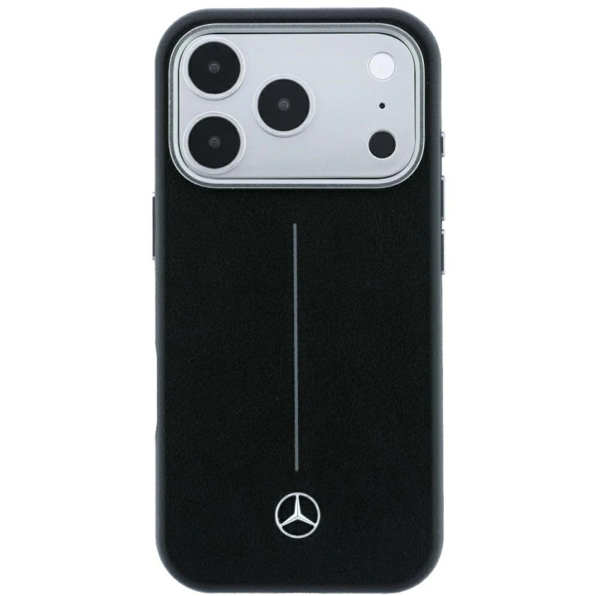 Mercedes ādas pusapaļais "Iconic Line" MagSafe vāks iPhone 18 Pro / 17 Pro – melns – 4