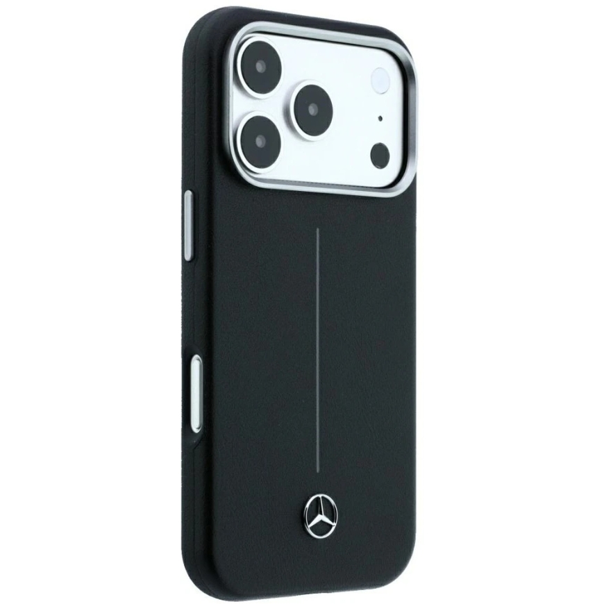 Mercedes ādas pusapaļais "Iconic Line" MagSafe vāks iPhone 18 Pro / 17 Pro – melns – 5