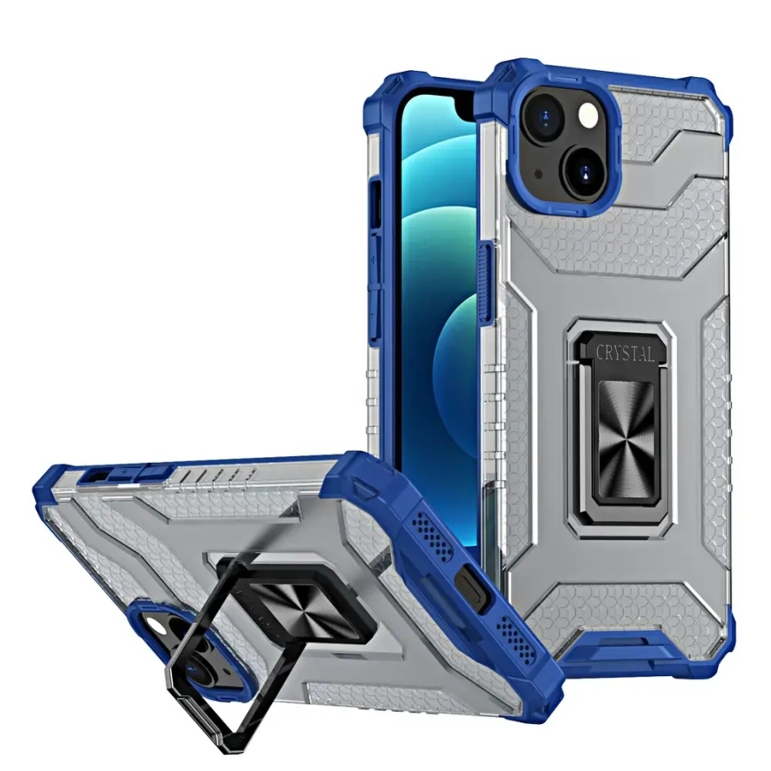Crystal Ring Kickstand Tough Rugged telefoni ümbris alusega iPhone 13 mini sinine
