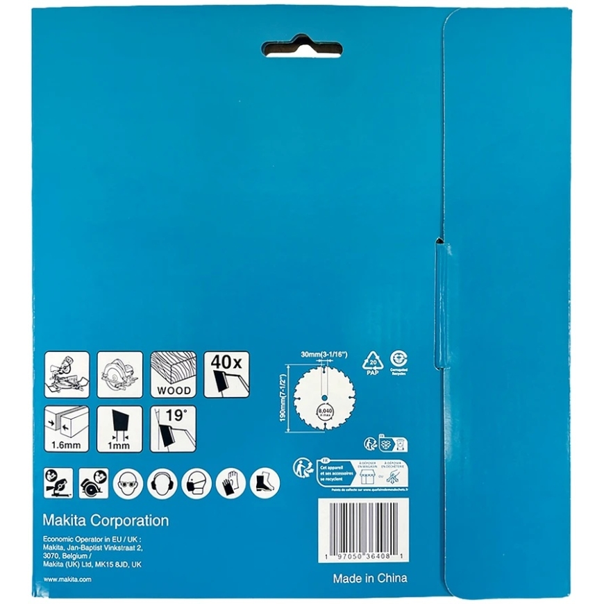 Makita T.C.T. zāģis 190X2.2X30mm 15° T40 D-81359 – 5