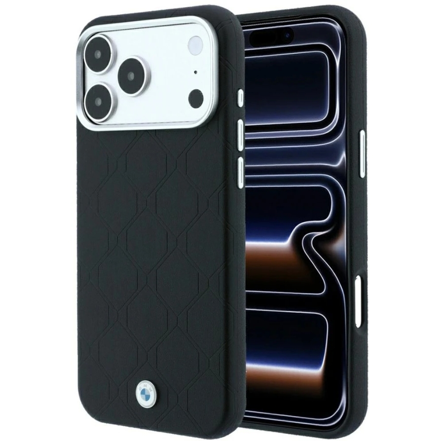 BMW Sign Deboss Quilted Metalinis Logotipas MagSafe Dėklas iPhone 18 Pro Max / 17 Pro Max - Juodas