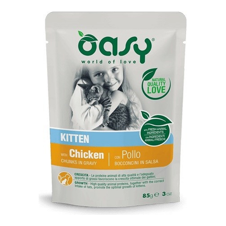 OASY Кусочки в подливе для котят с курицей - влажный корм для кошек - 85г