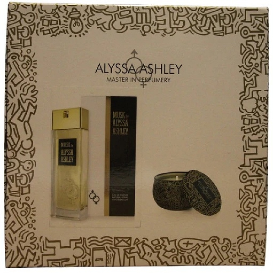 Alyssa Ashley rinkinys: Musk Eau De Parfum unisex, 100 ml + Musk kvapioji žvakė, 110 g – 2