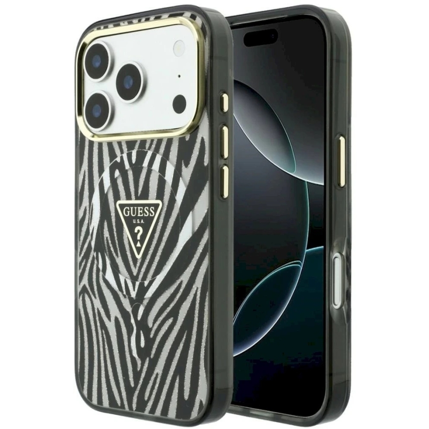 Guess IML Zebra Glitter Triangle Logo ümbris MagSafe iPhone 18 Pro / 17 Pro jaoks – hõbe – 2