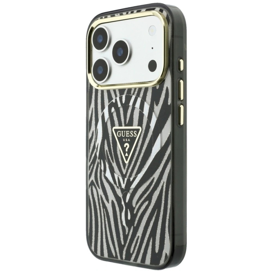 Guess IML Zebra Glitter Triangle Logo -kotelo MagSafe iPhone 18 Pro / 17 Pro:lle – hopea – 3