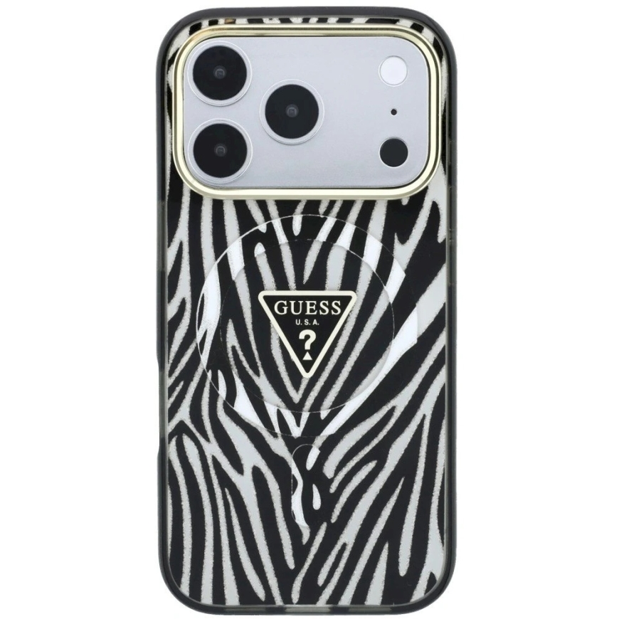 Guess IML Zebra Glitter Triangle Logo vāciņš MagSafe iPhone 18 Pro / 17 Pro – sudrabs – 4