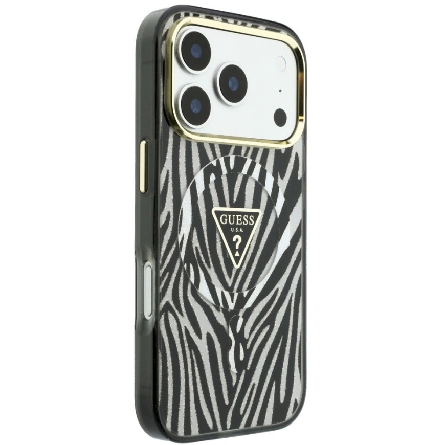 Чехол Guess IML Zebra Glitter Triangle Logo для MagSafe iPhone 18 Pro / 17 Pro – серебристый – 5