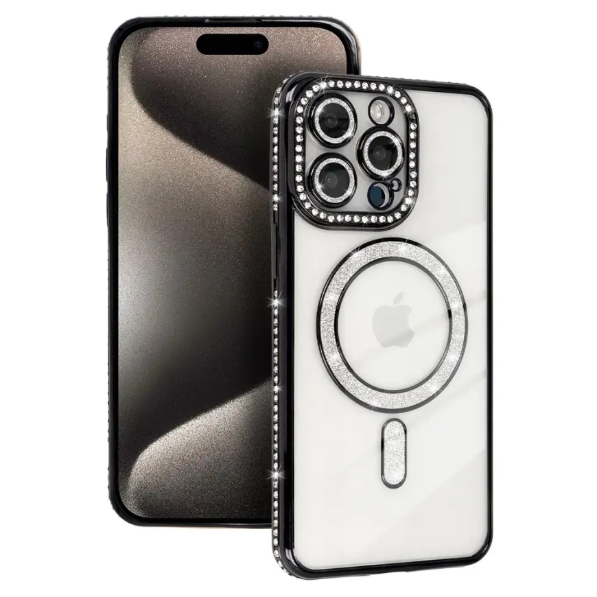 Bling phone case with MagSafe support for iPhone 16 black
