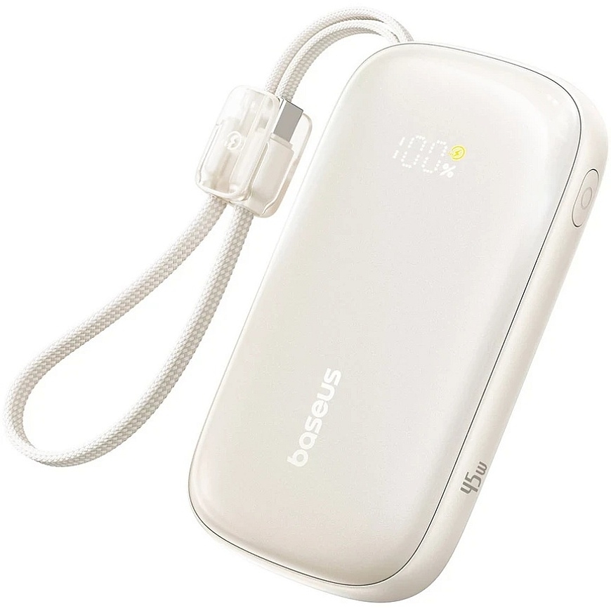 Baseus EnerFill FC21 Qpow 3 Ultra 10000mAh 45W Power Bank с цифровым дисплеем и съемным USB-C - Lightning кабелем - Титан