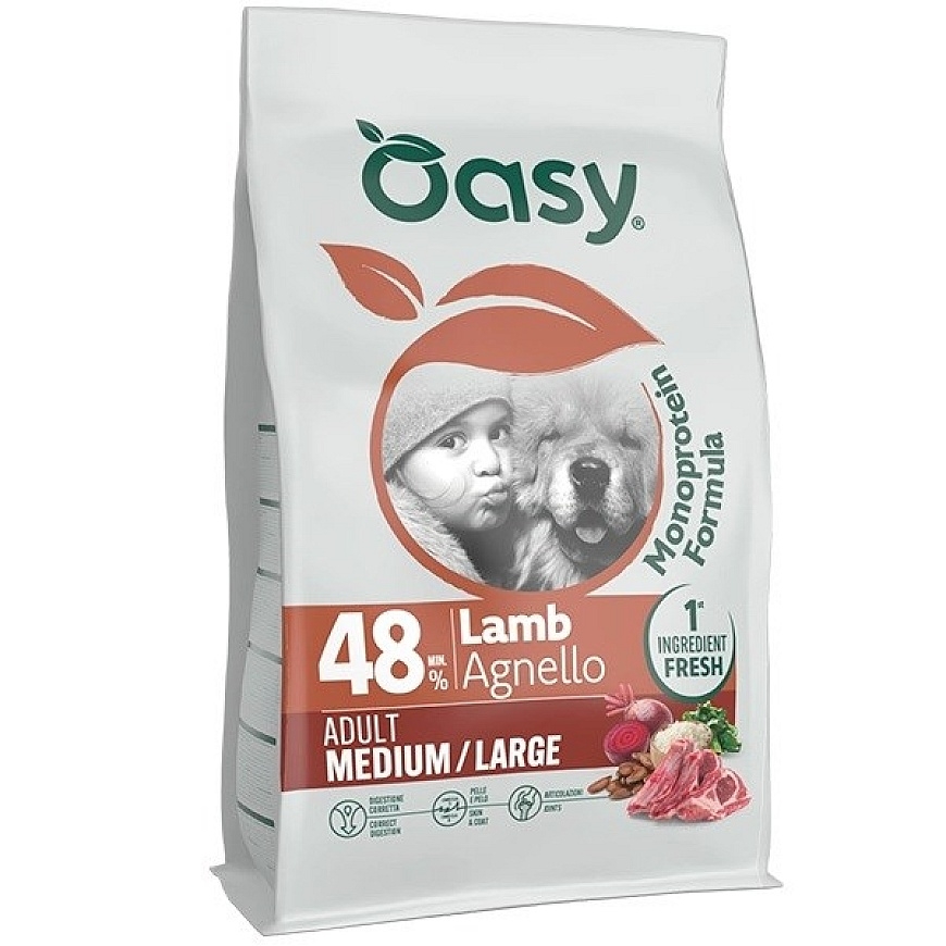 OASY One Animal Protein Aikuiset Keskikokoiset/Suuret Lammas - kuivaruoka koirille - 10kg