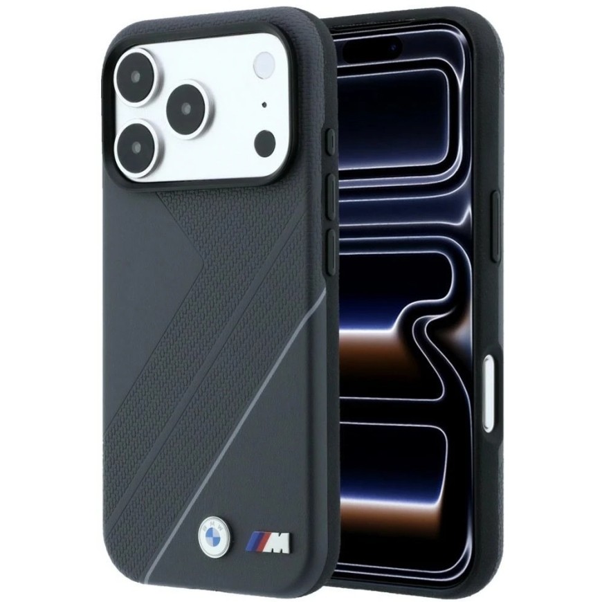 BMW M Tire Track kandekarp koos hõbedase MagSafe kattega, mõeldud iPhone 18 Pro Max / 17 Pro Max jaoks, antratsiidi värv