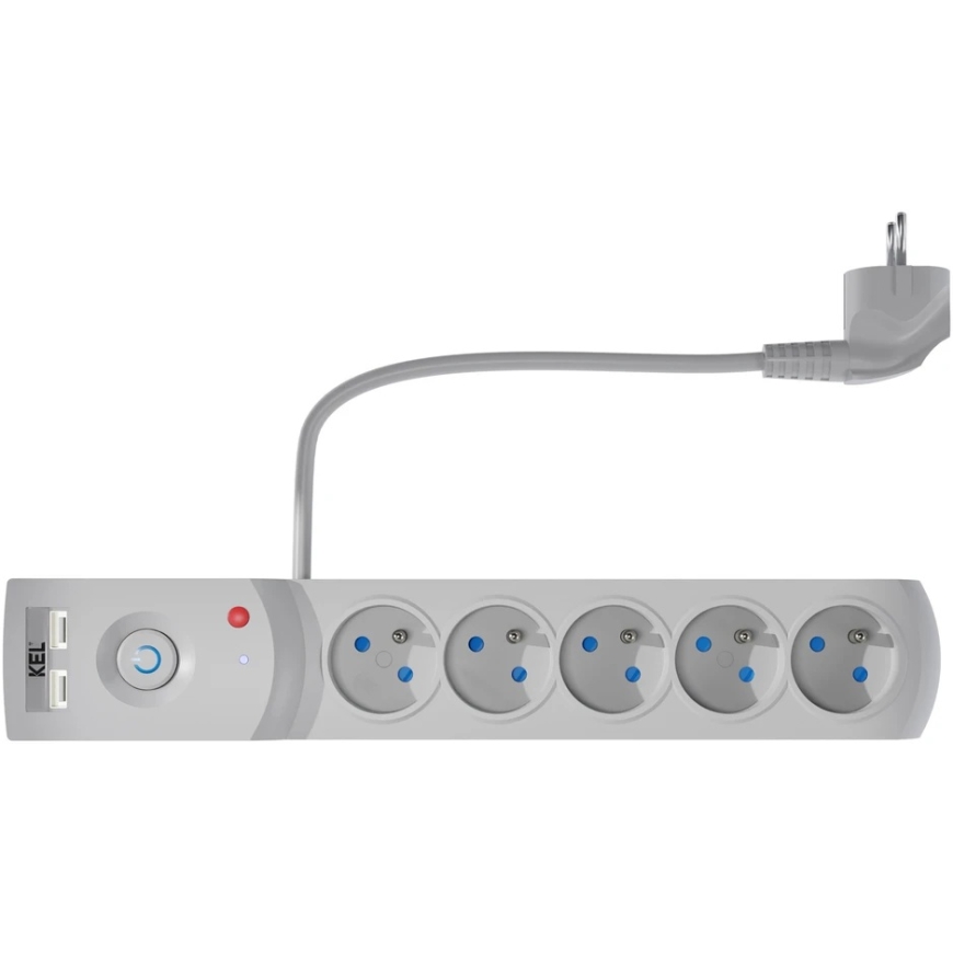 Plastrol Profesionāls pagarinātājs ar drošinātāju un pārsprieguma aizsardzību, 5 ligzdas, 2 USB porti, garums 5 m, 10 A, 230 V, – 2