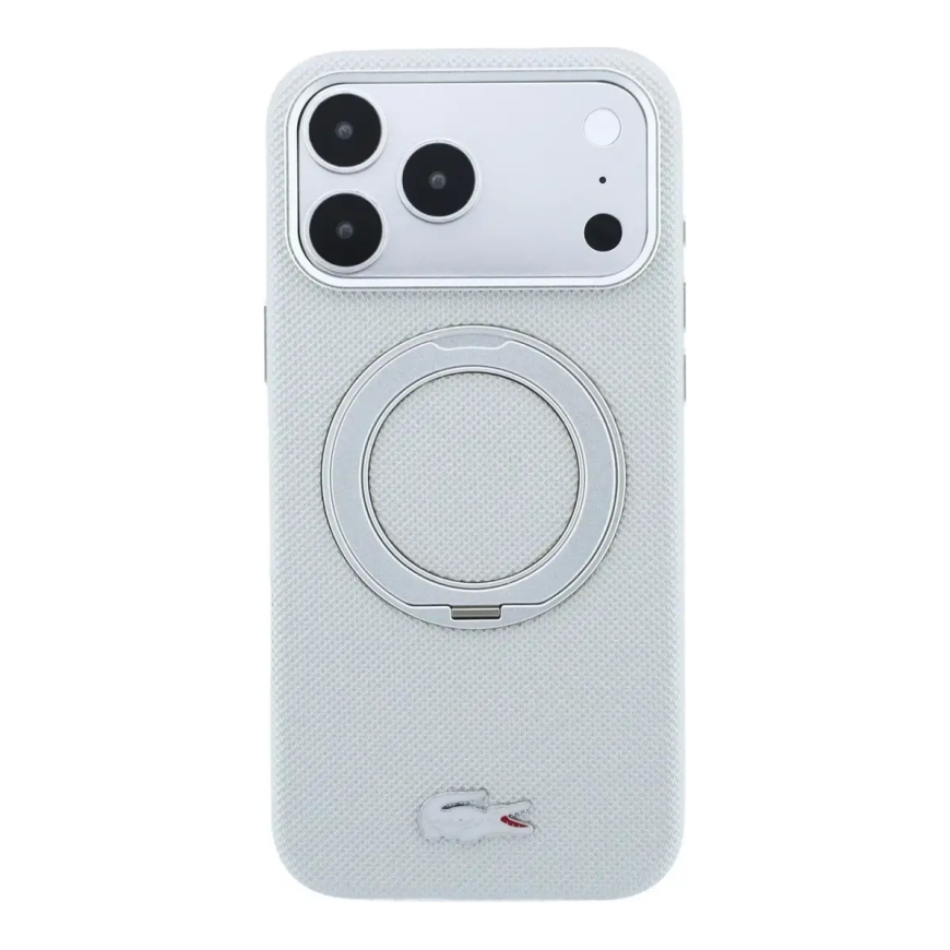Lacoste PVC Petit Pique Semi Wrap Ring Stand phone case with stand and MagSafe support for iPhone 18 Pro gray – 2