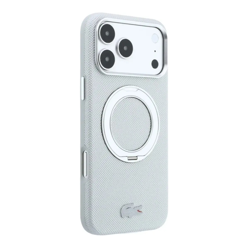 Lacoste PVC Petit Pique Semi Wrap Ring Stand phone case with stand and MagSafe support for iPhone 18 Pro gray – 3
