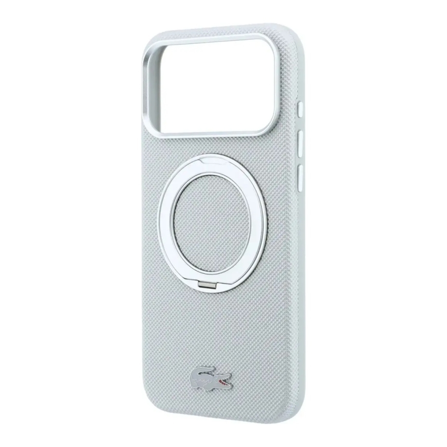 Lacoste PVC Petit Pique Semi Wrap Ring Stand maciņš ar statīvu un MagSafe atbalstu telefonam iPhone 18 Pro pelēks – 4