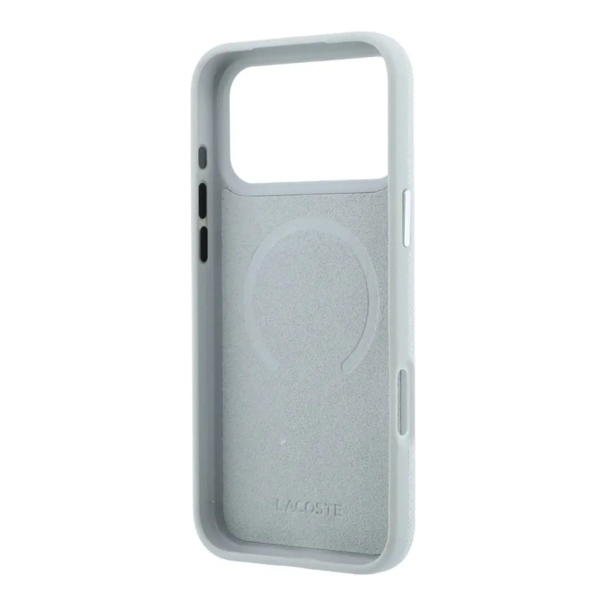 Lacoste PVC Petit Pique Semi Wrap Ring Stand telefono dėklas su stovu ir MagSafe palaikymu iPhone 18 Pro pilkas – 5