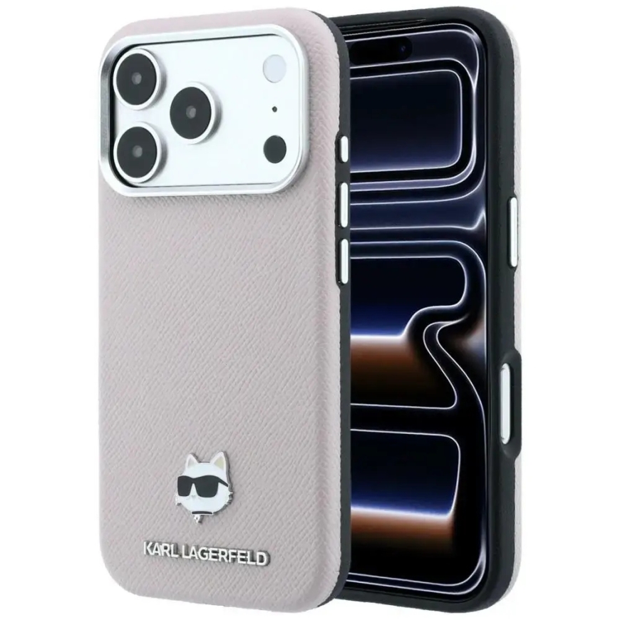 Karl Lagerfeld Grained Choupette Head Metal MagSafe korpus iPhone 17 Pro Max / 18 Pro Max - Roosa