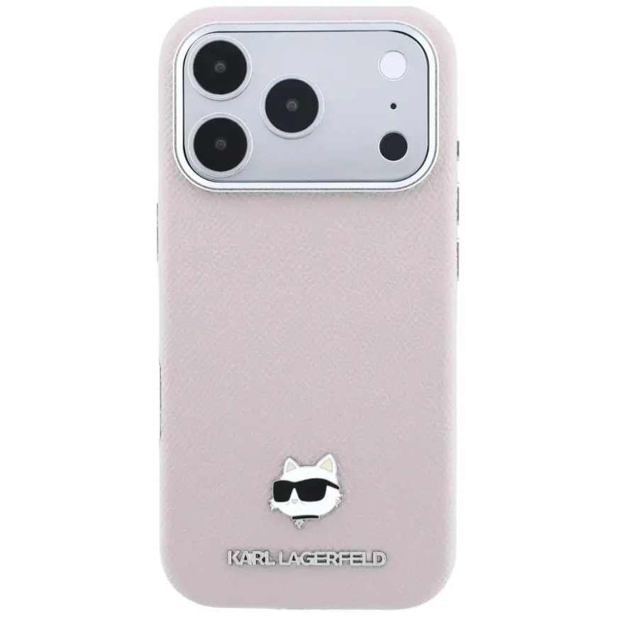 Karl Lagerfeld Grained Choupette Head Metal MagSafe -kuoret iPhone 17 Pro Max / 18 Pro Max - Vaaleanpunainen – 3