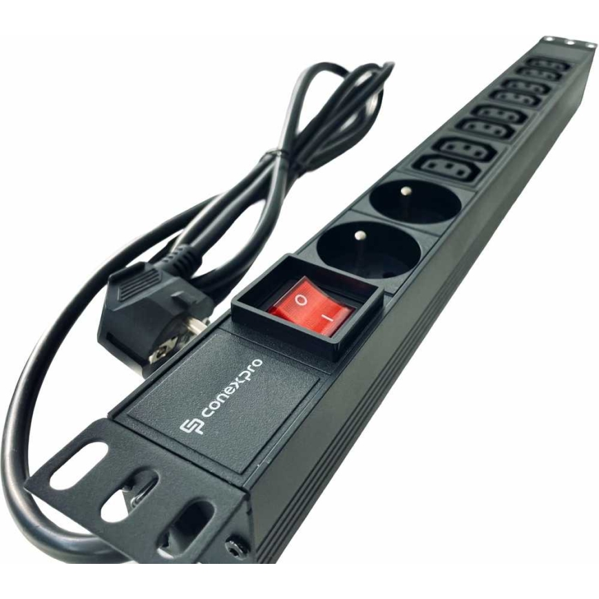 Conexpro 19" Distribution Panel 8x 230V FR, 16A, 1.4m, Black – 2