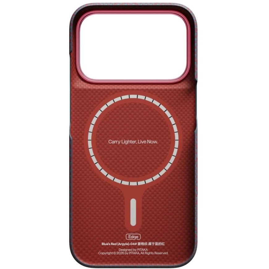 Dėklas PITAKA Edge Case Argyle MagSafe skirtas iPhone 18 Pro / 17 Pro mėlynai raudonas – 3