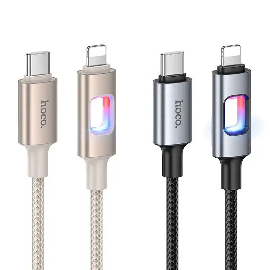 Hoco U144 duomenų perdavimo ir įkrovimo laidas | USB-C į Lightning | PD | 27W | su LED ekranu | 1.2m | juodas – 4