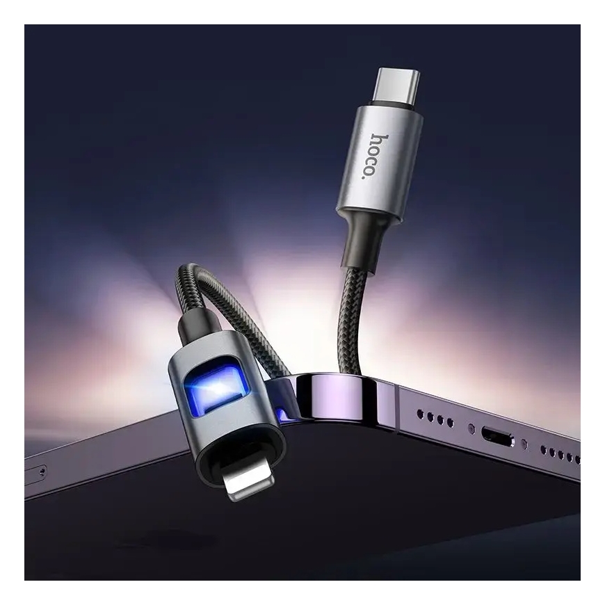 Hoco U144 duomenų perdavimo ir įkrovimo laidas | USB-C į Lightning | PD | 27W | su LED ekranu | 1.2m | juodas – 5