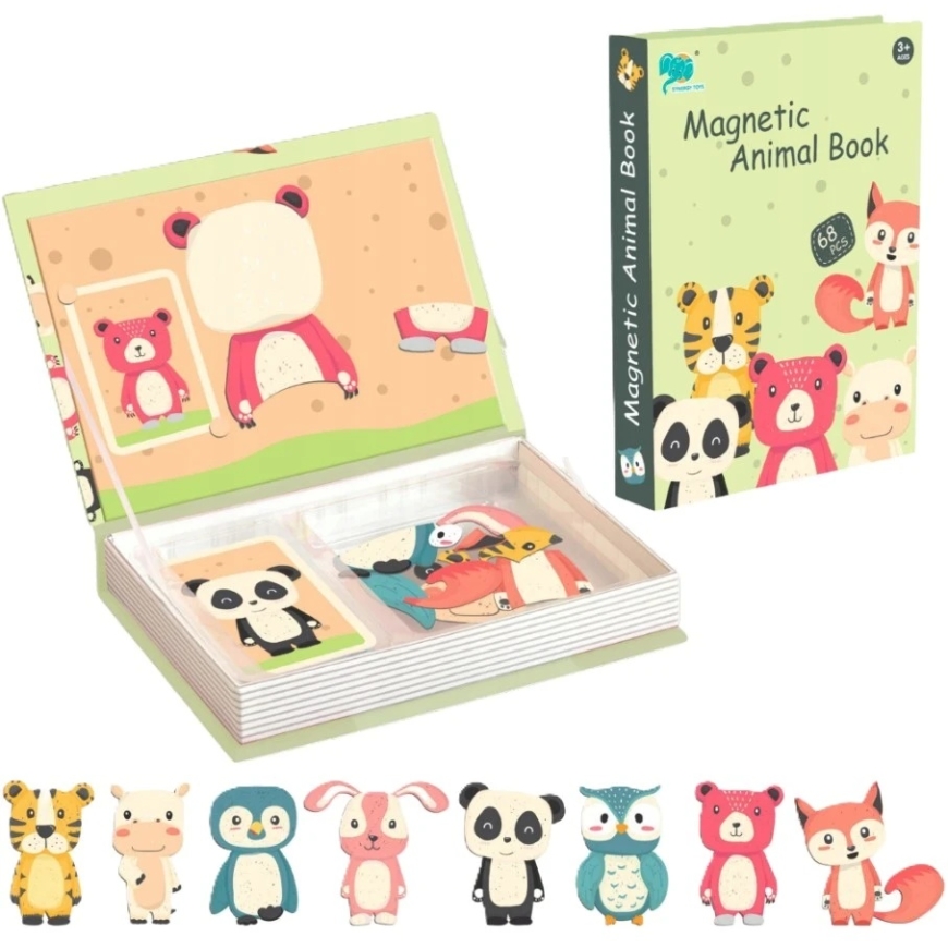 Extralink Kids, magnetic puzzles for children, book, puzzle, 68 pcs. Animals – 3