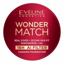 L'Oreal "Eveline Cosmetics Wonder Match" täyspitkä peitev cushion-tyyppinen meikkipohja, jossa on niatsiinia ja hyaluronihappoa 