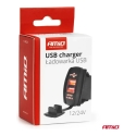 Veneen muotoinen vedenkestävä puhelimen laturi punaisella LED-taustavalolla 2xUSB 12/24V AMIO-04228