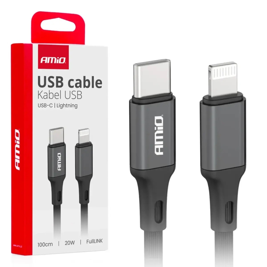 AMiO AMIO-03904 andmeedastus- ja laadimiskaabel | USB-C kuni Lightning | 20W | 1m
